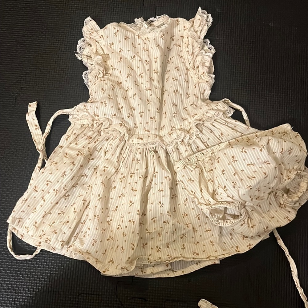 White and Brown Baby Dress with Bloomers
